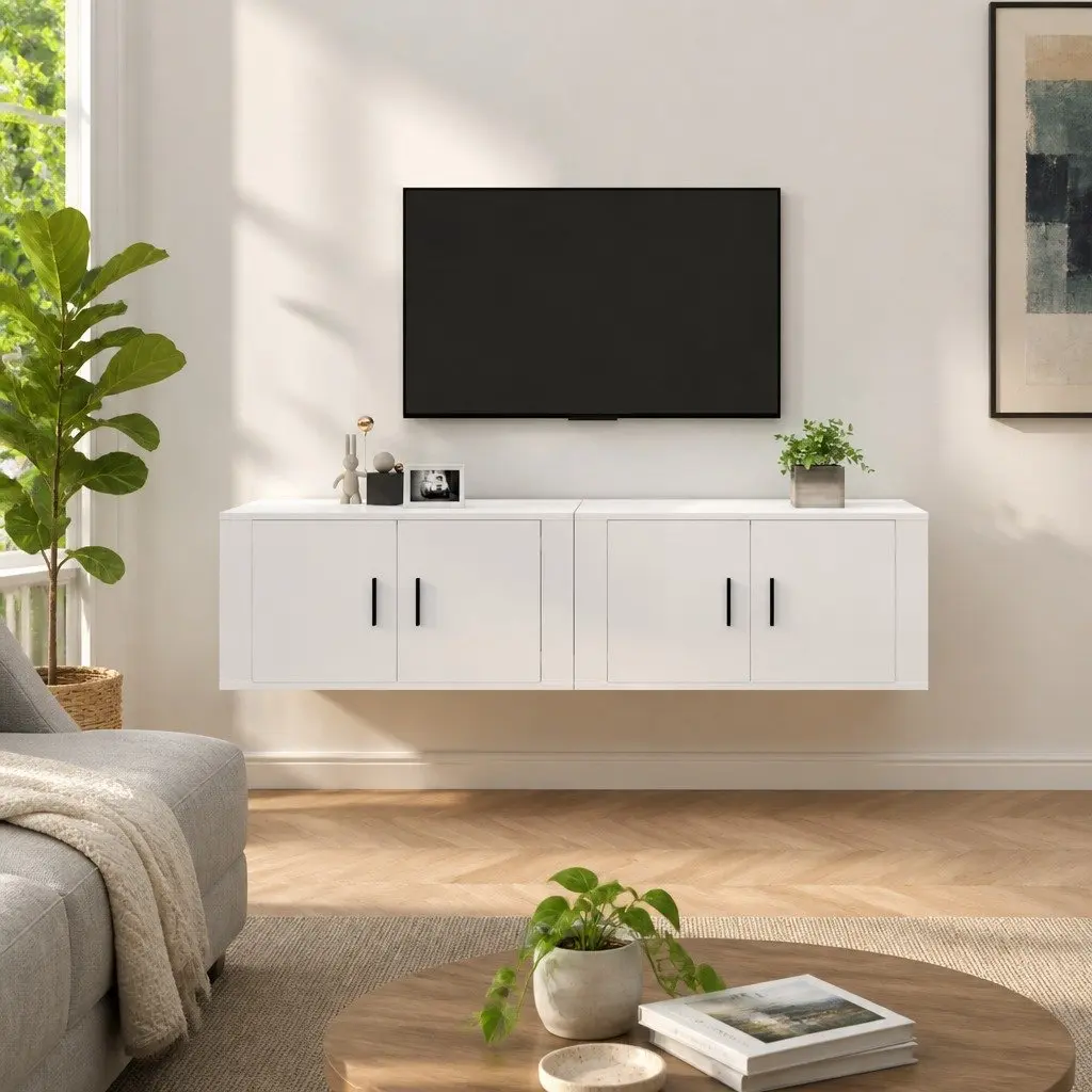 Wall-mounted TV Cabinets 2 pcs White Engineered Wood