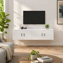 Stylish Wall-mounted TV Cabinets 2 pcs White Engineered Wood