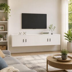 Durable Wall-mounted TV Cabinets - 2 Piece Set in White
