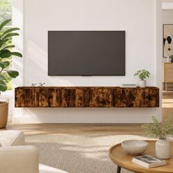 Brown Wall-Mounted TV Cabinet 3 Piece Set with Doors
