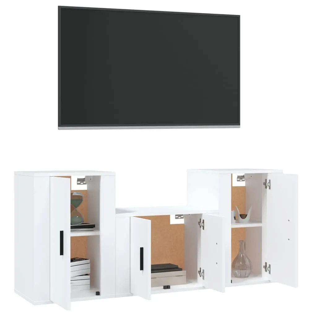 White Engineered Wood 3-Piece Wall-Mounted TV Cabinet