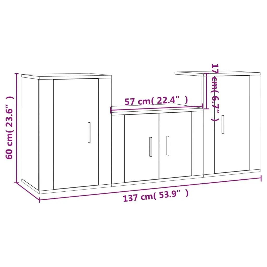White Engineered Wood 3-Piece Wall-Mounted TV Cabinet