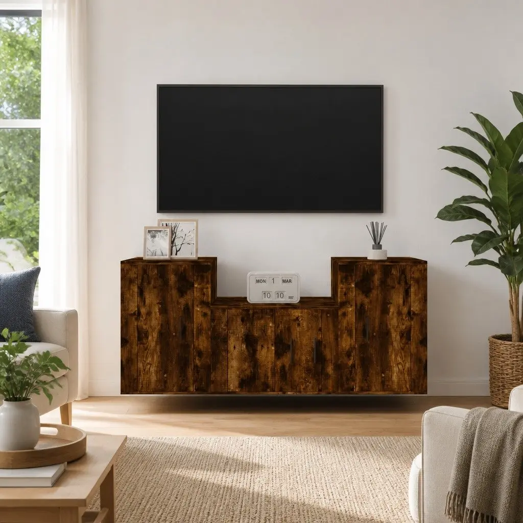 3 Piece Wall-Mounted TV Cabinet Set Engineered Wood Brown