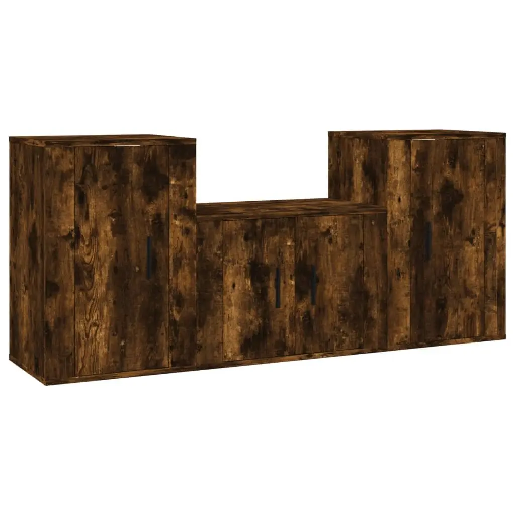 3 Piece Wall-Mounted TV Cabinet Set Engineered Wood Brown