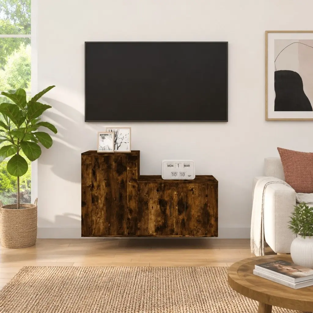 Wall-Mounted TV Cabinet Set in Brown