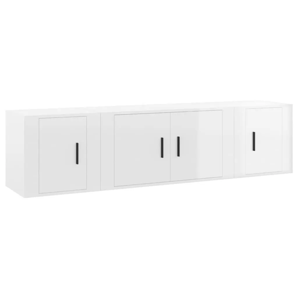 3 Piece TV Cabinet Set Engineered Wood Wall-Mounted High Gloss White