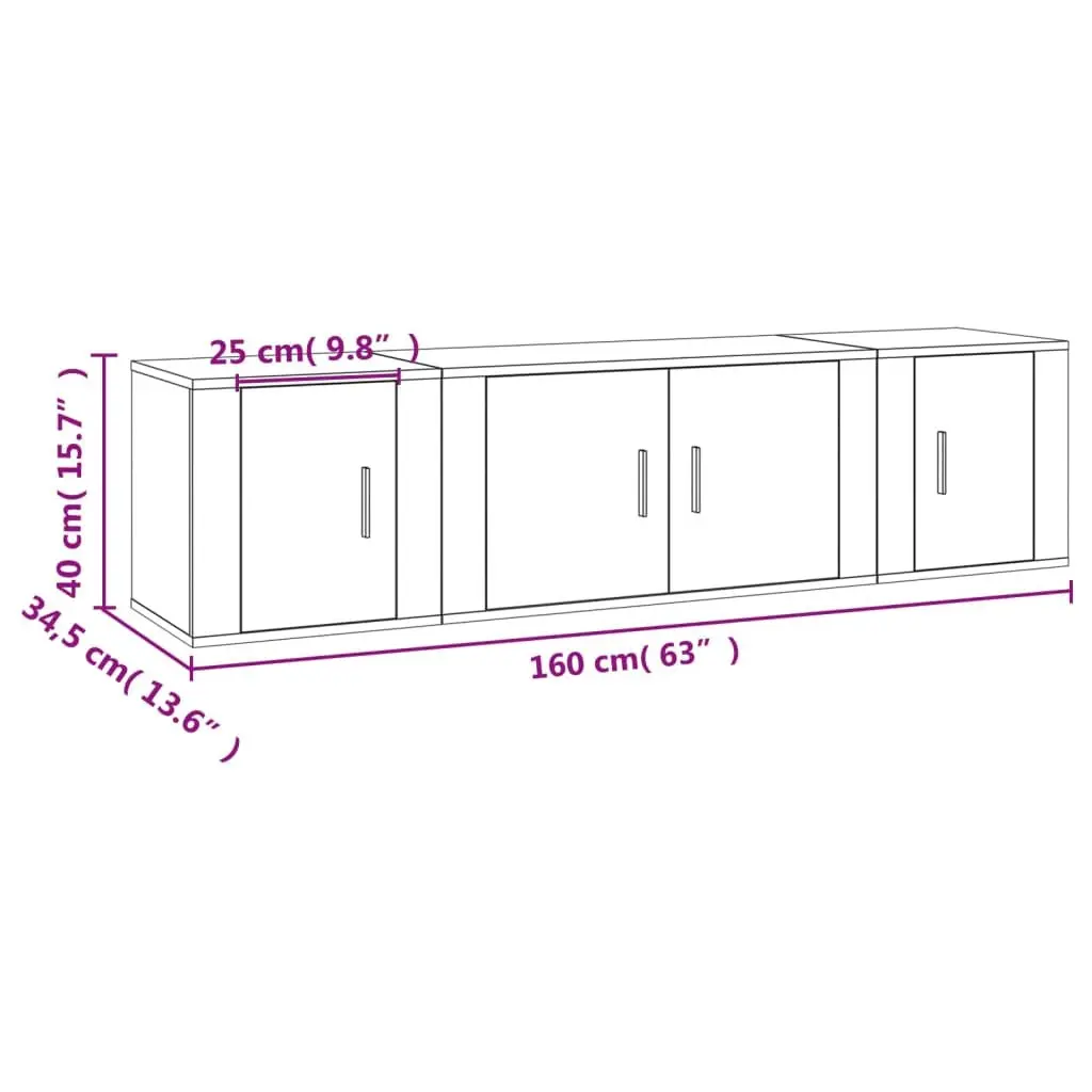 3 Piece TV Cabinet Set Engineered Wood Wall-Mounted High Gloss White
