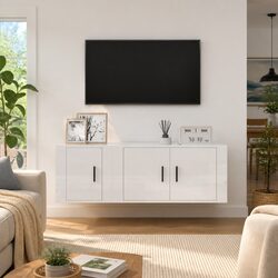 High Gloss White Wall-Mounted TV Cabinet Set - 2 Pieces