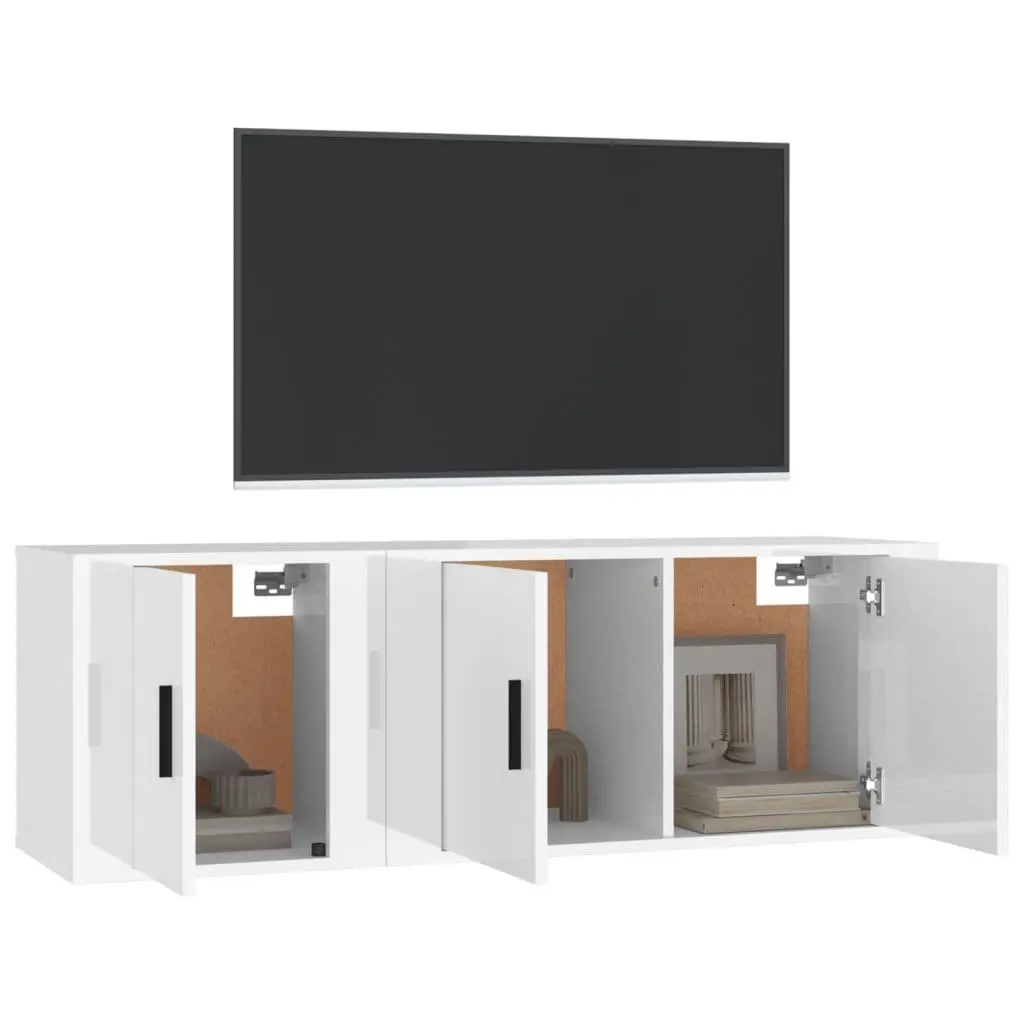 Wall-Mounted TV Cabinet Set 2 Piece High Gloss White Media Storage Units