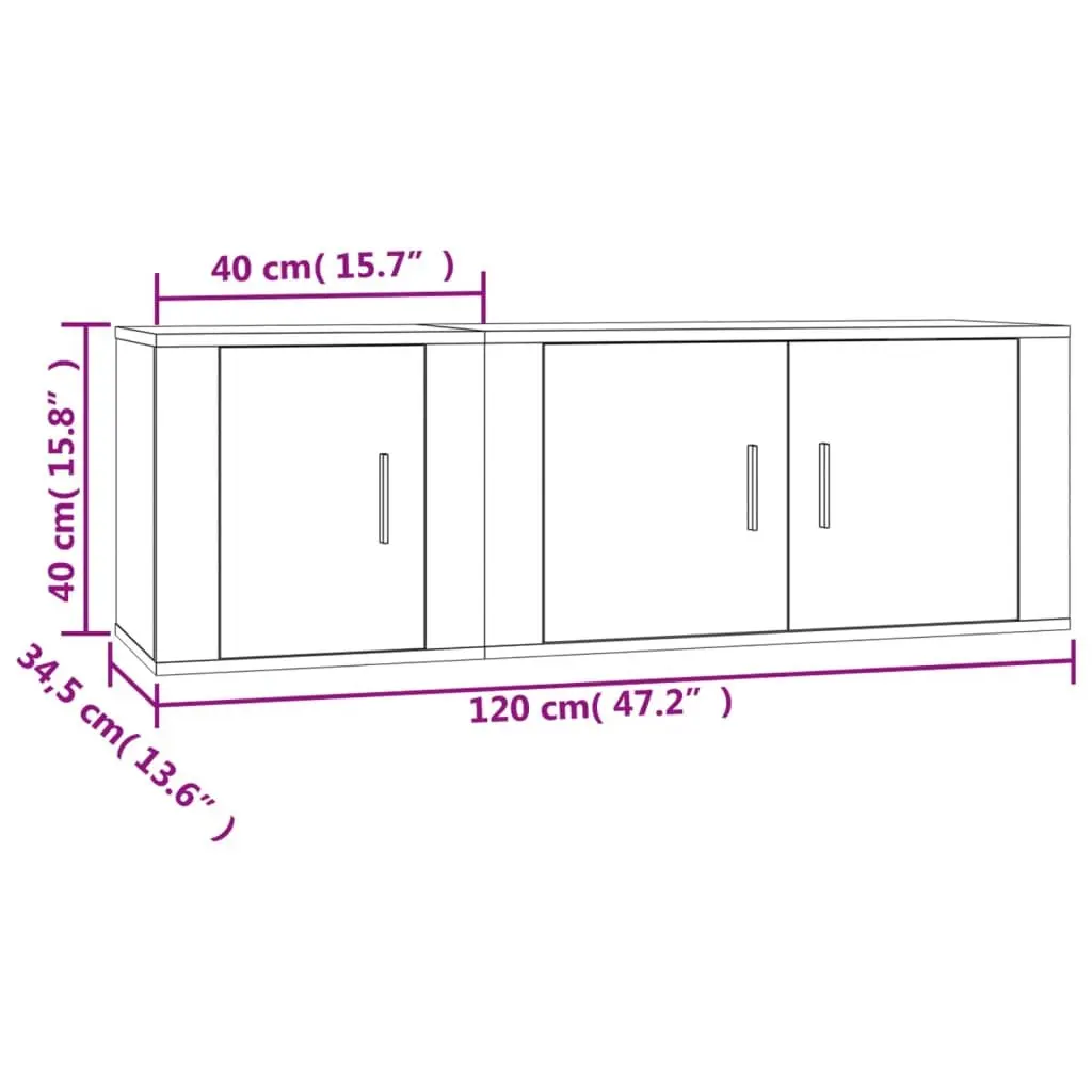 Wall-Mounted TV Cabinet Set 2 Piece High Gloss White Media Storage Units