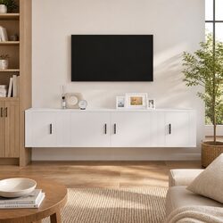 Premium 3 Piece White Wall-Mounted TV Cabinet Set