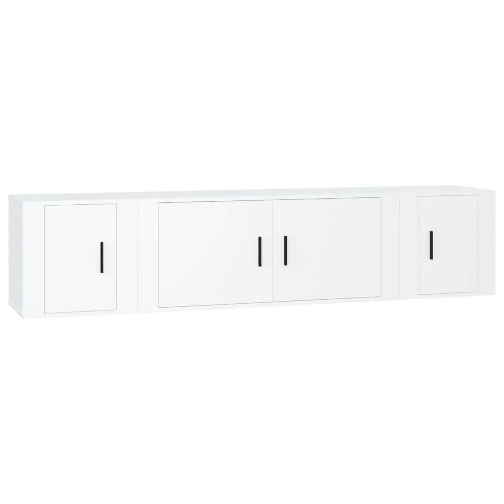 3 Piece White Wall-Mounted TV Cabinet Set