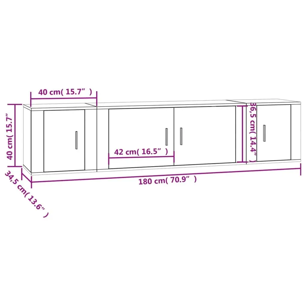 3 Piece White Wall-Mounted TV Cabinet Set