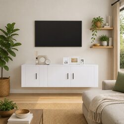 Premium 2-Piece Wall-Mounted TV Cabinet Set in White