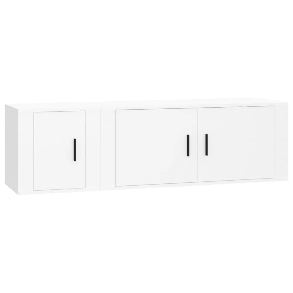 TV Cabinet Set Engineered Wood 2 Piece Wall-Mounted Storage White