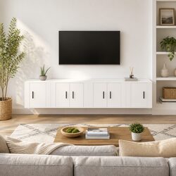 Sturdy White Wall Mounted TV Cabinet Set - 4 Pieces