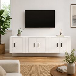 Stylish 3 Piece White TV Cabinet Set for Wall-Mounting