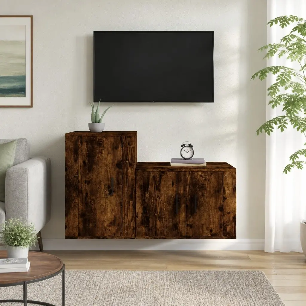 TV Cabinet Set Wall-Mounted Storage Unit Engineered Wood Living Room Furniture