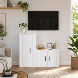 Durable White Wall-Mounted 2-Piece TV Cabinet Set