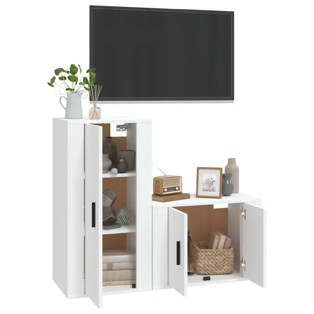 White Wall-Mounted 2-Piece TV Cabinet Set