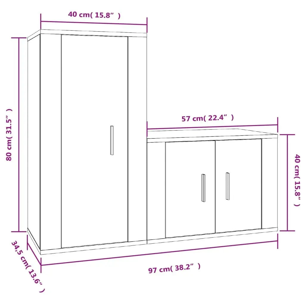 White Wall-Mounted 2-Piece TV Cabinet Set