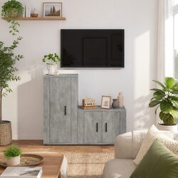 2 Piece TV Cabinet Set Wall-Mounted Storage Unit Engineered Wood Grey