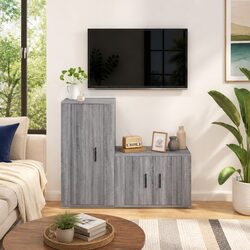 Grey Wall-Mounted TV Cabinet Set - 2 Pieces