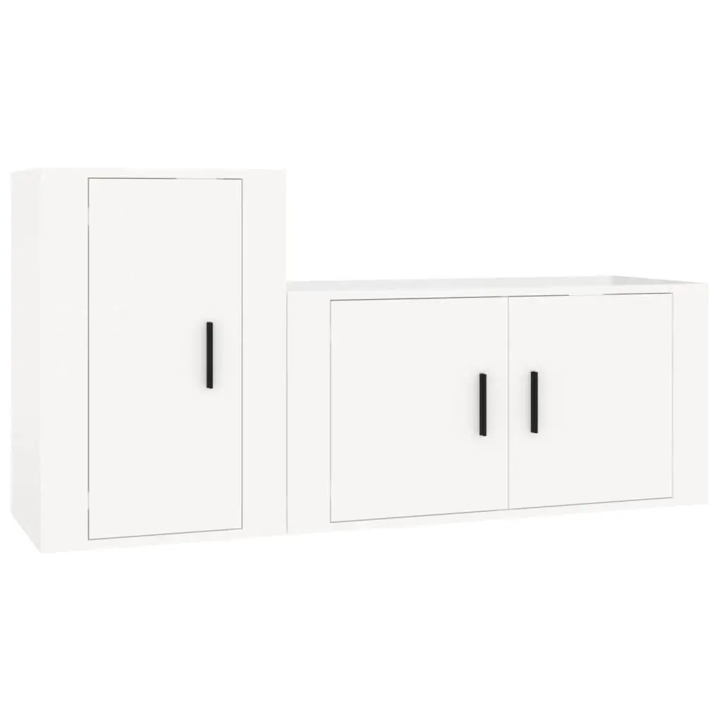 TV Cabinet Set 2 Piece Engineered Wood Wall Mounted High Gloss White