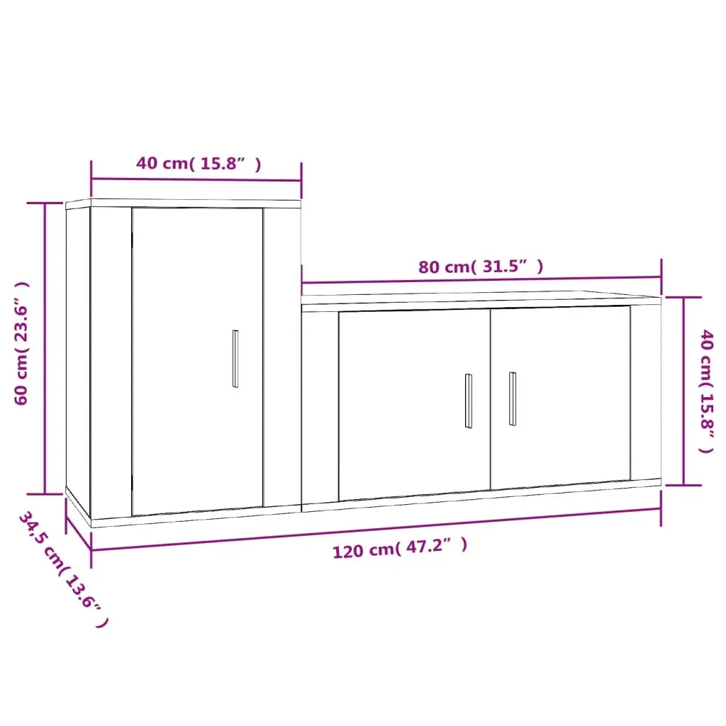 TV Cabinet Set 2 Piece Engineered Wood Wall Mounted High Gloss White