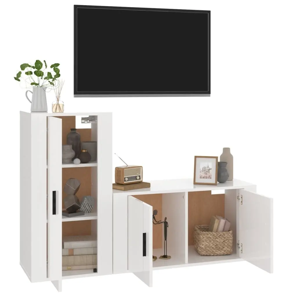 High Gloss White 2 Piece Wall-Mounted TV Cabinet Set