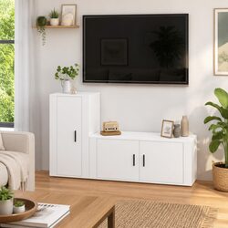 White Wall-Mounted TV Cabinet Set - Engineered Wood