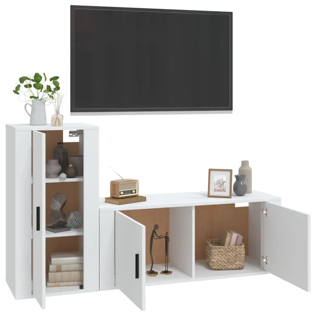 TV Cabinet Set White Wall Mounted Storage Unit Engineered Wood Furniture