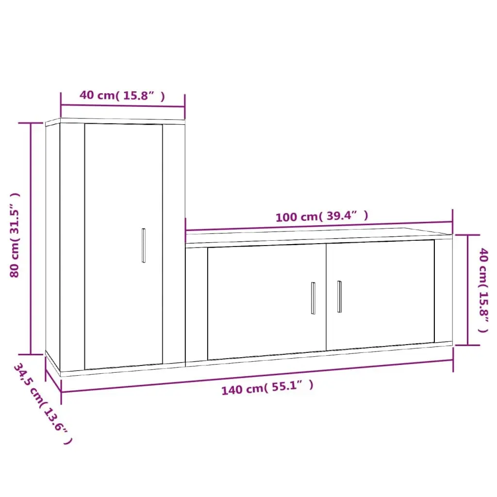 TV Cabinet Set White Wall Mounted Storage Unit Engineered Wood Furniture