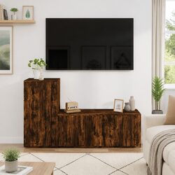 2 Piece TV Cabinet Set Wall-Mounted Storage Unit Engineered Wood Brown