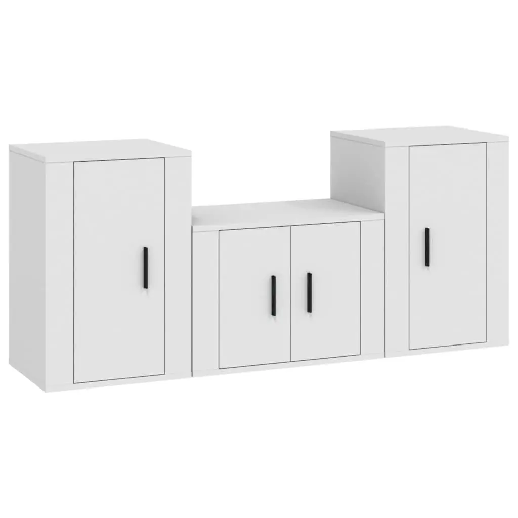 3 Piece White TV Cabinet Set for Wall Mounting