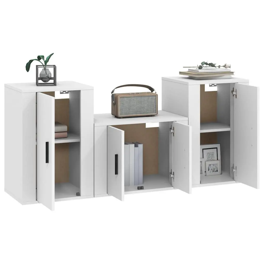 3 Piece White TV Cabinet Set for Wall Mounting