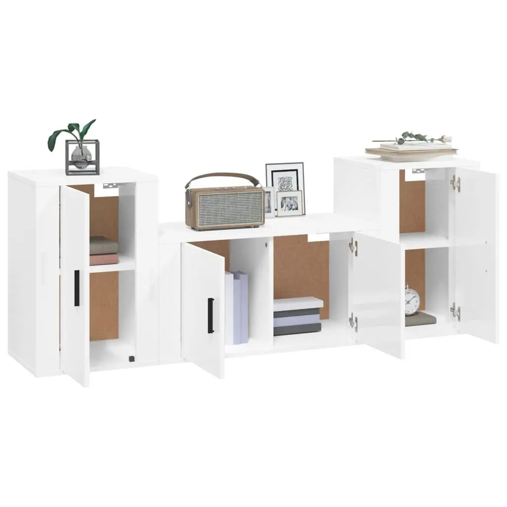 High Gloss White 3 Piece Wall Mounted TV Cabinet Set