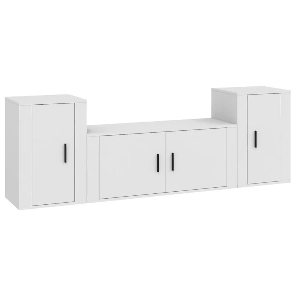 3 Piece TV Cabinet Set Engineered Wood Wall Mounted Storage White