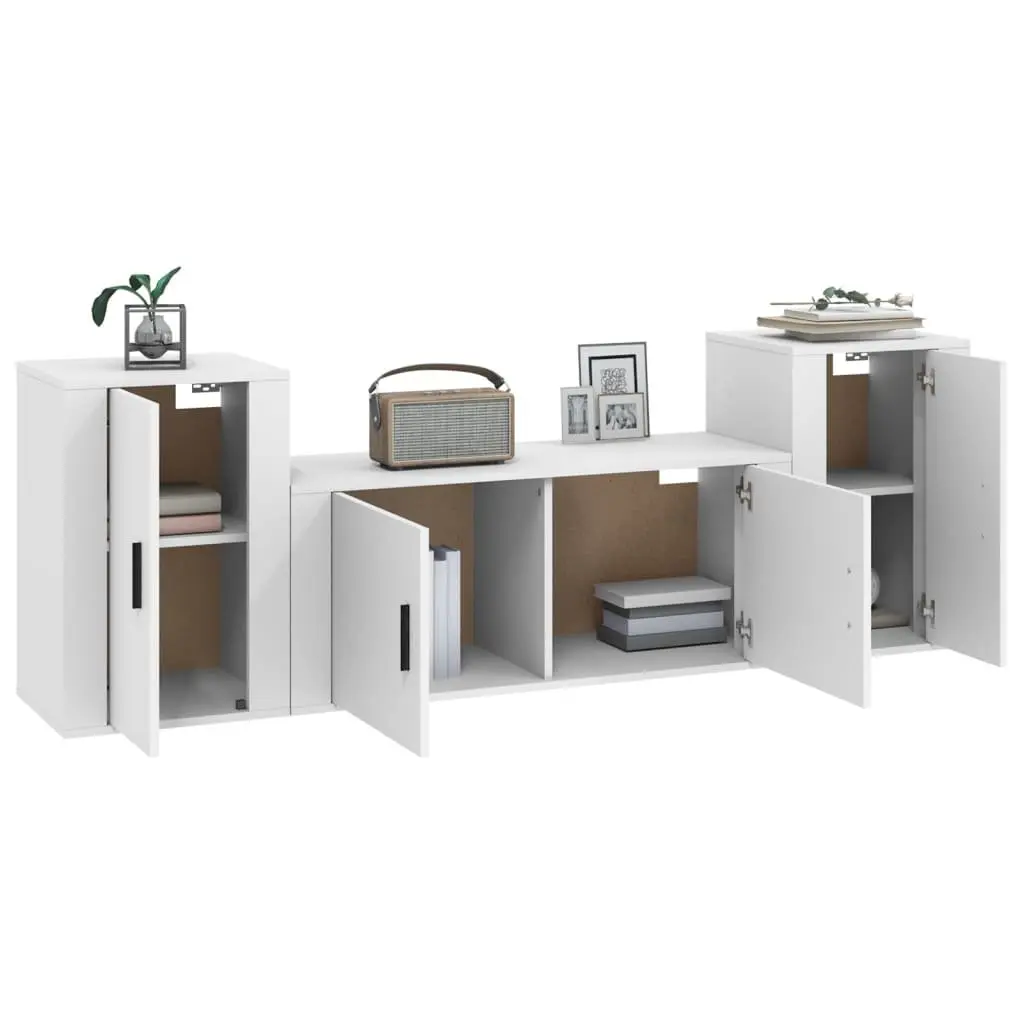3 Piece TV Cabinet Set Engineered Wood Wall Mounted Storage White
