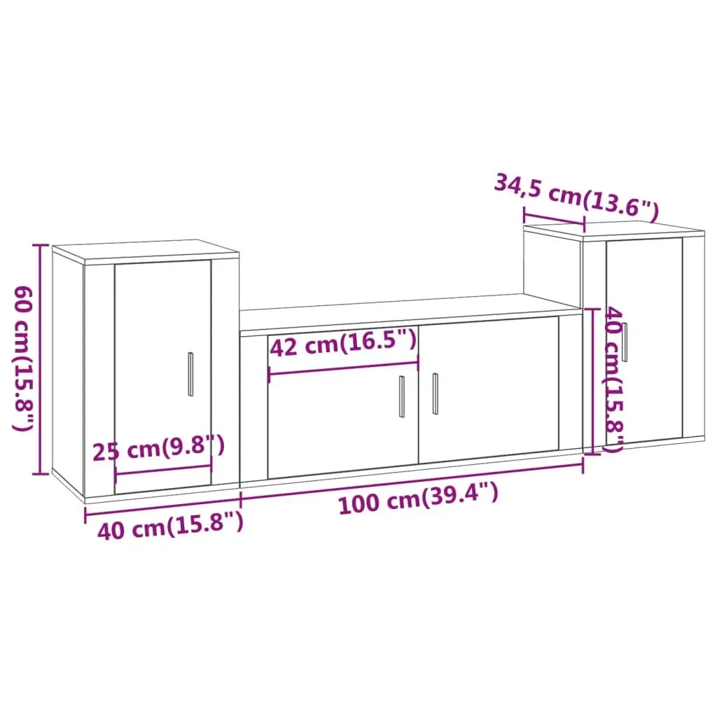 3 Piece TV Cabinet Set Engineered Wood Wall Mounted Storage White