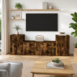 3 Piece TV Cabinet Set Wall Mounted Storage Unit Brown Engineered Wood