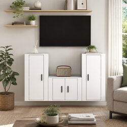 White Wall-Mounted 3 Piece TV Cabinet Set with Storage
