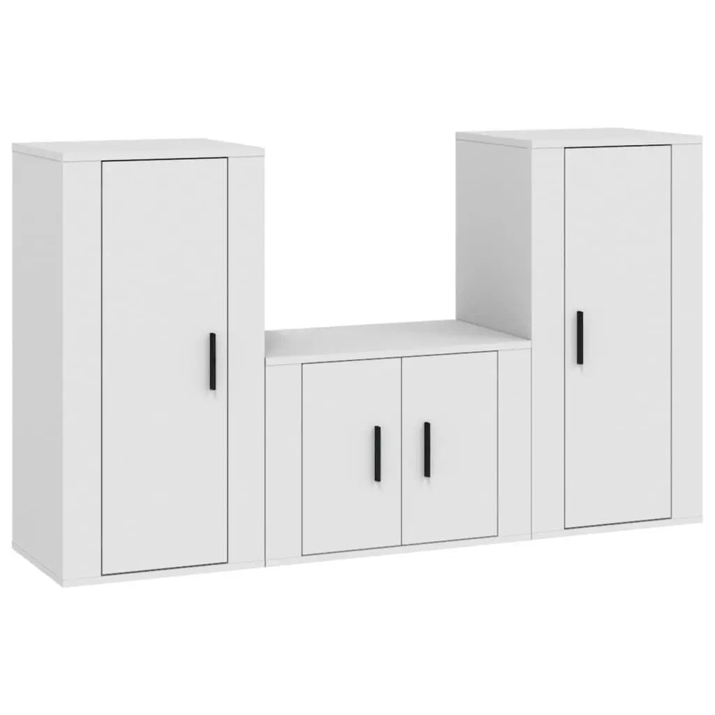 White Wall-Mounted 3 Piece TV Cabinet Set with Storage