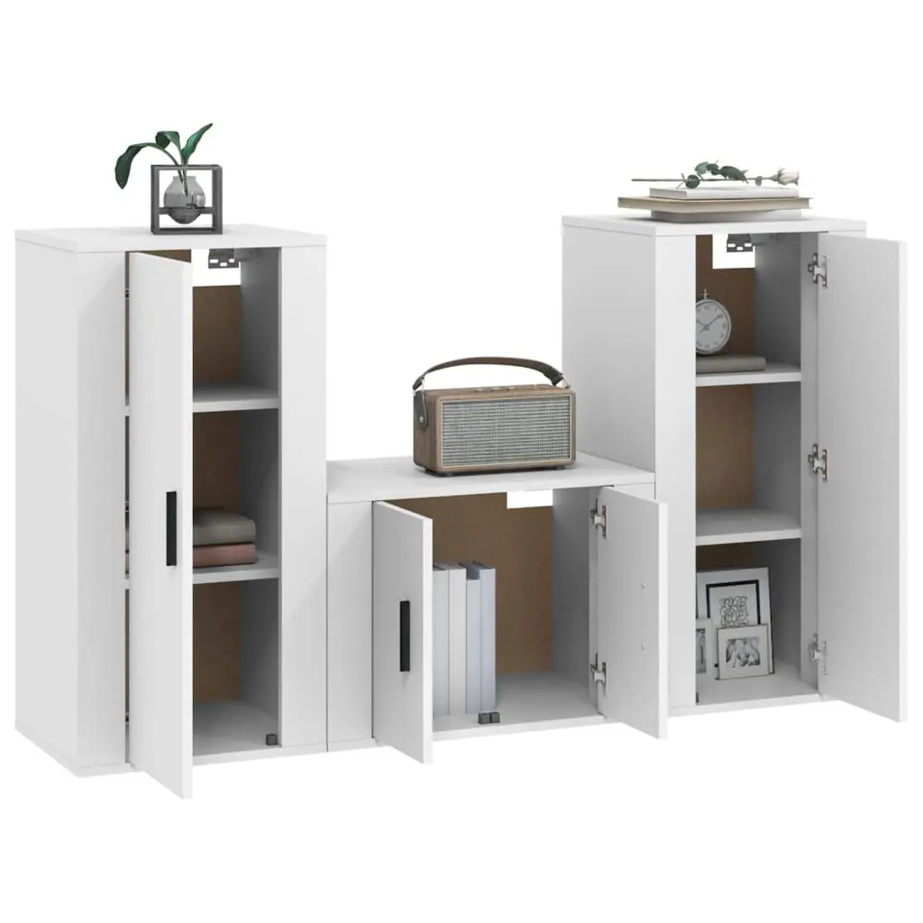 White Wall-Mounted 3 Piece TV Cabinet Set with Storage