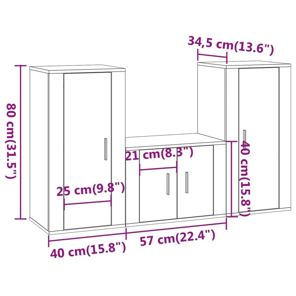 White Wall-Mounted 3 Piece TV Cabinet Set with Storage