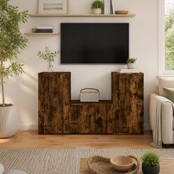 3 Piece TV Cabinet Set Wall Mounted Storage Unit Engineered Wood Brown