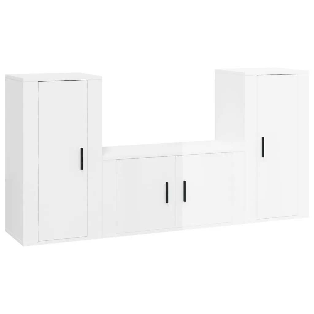 3-Piece Wall-Mounted TV Cabinet Set in White