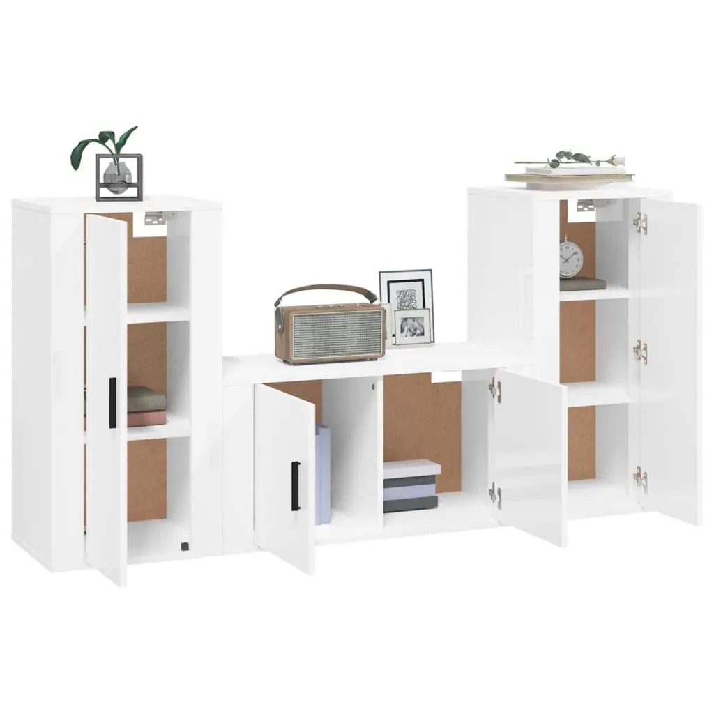3-Piece Wall-Mounted TV Cabinet Set in White