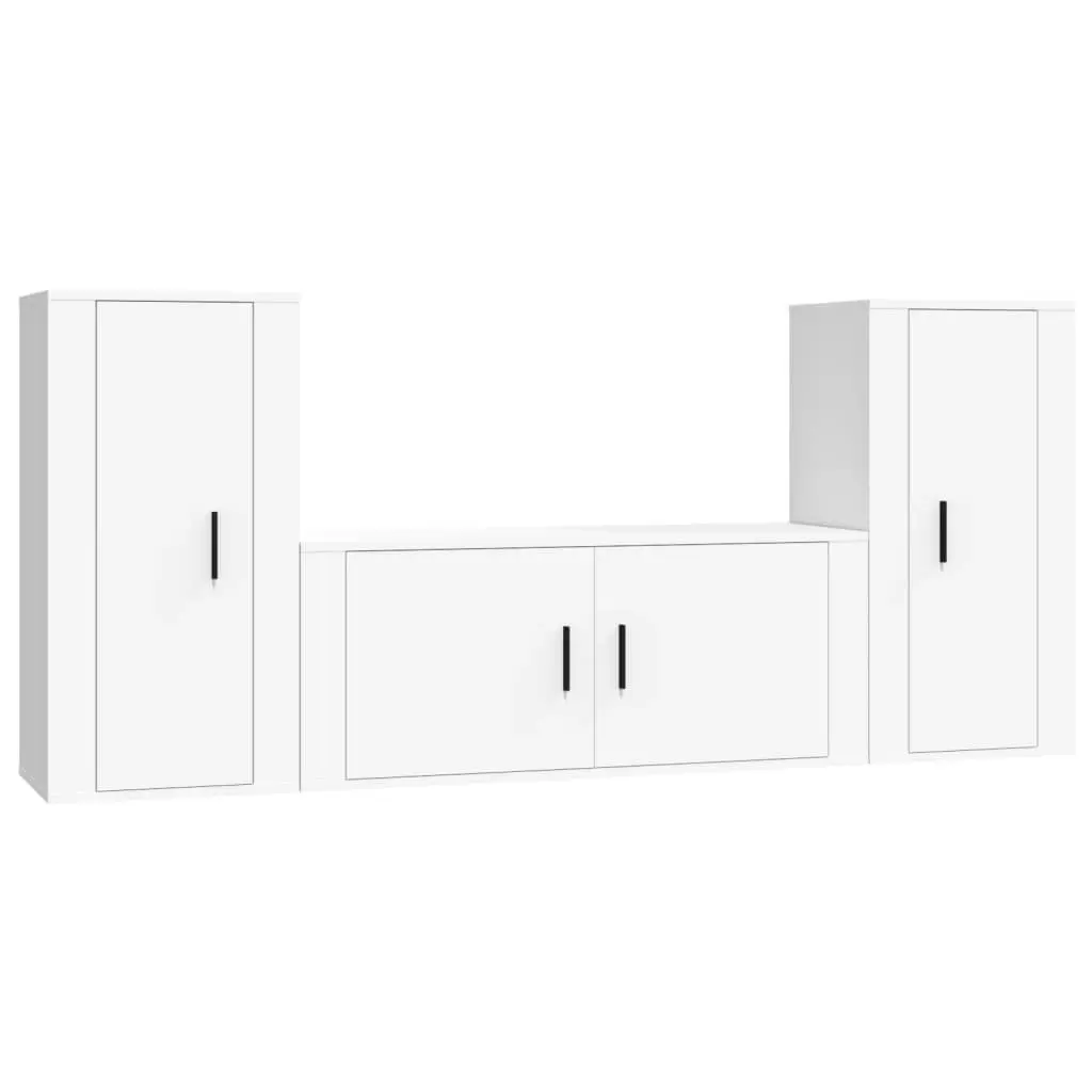 TV Cabinet Set Wall-Mounted White Engineered Wood Storage Unit 3 Piece