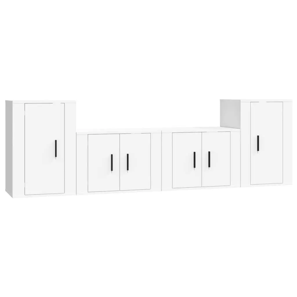TV Cabinet Set Engineered Wood 4 Piece White Wall-Mounted Storage Unit